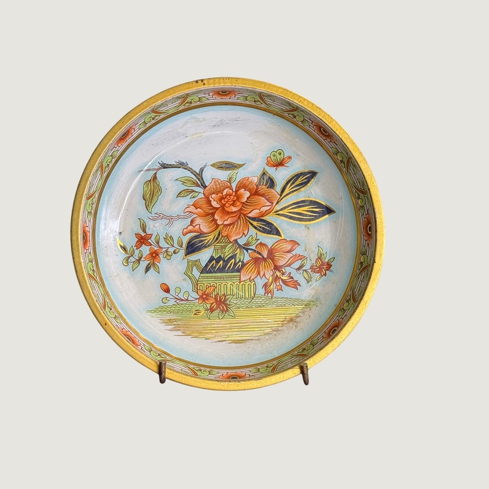 Vintage Daher Decorated Ware Round Tin Tray Floral Chinoiserie England